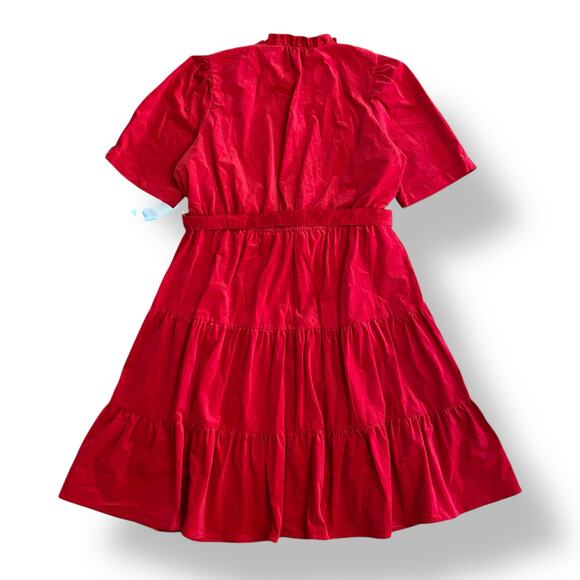 Draper James RSVP NWT Corduroy Ruffle Puff Sleeve Dress Womens Size 1X Red - Picture 7 of 9